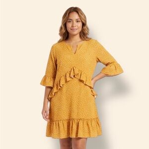 Mustard Polka Dot Ruffle Mini Dress - Women's
